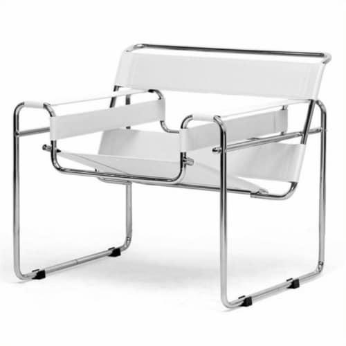 Atlin Designs Leather Accent Chair in White Perspective: front