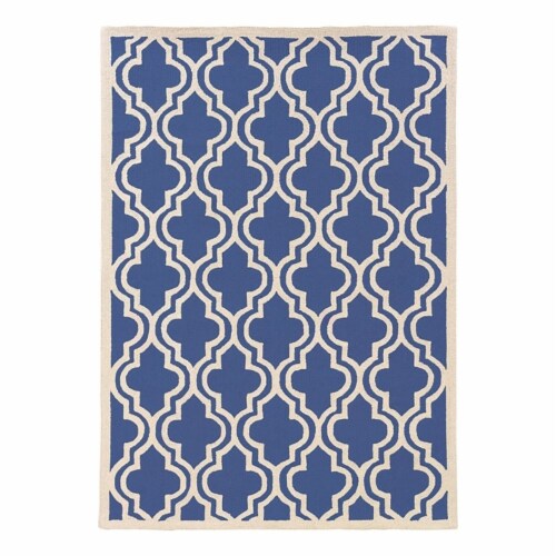 Bowery Hill 96 x 120 Transitional Wool Hand Hooked Wool Rug in Navy/Blue Perspective: front