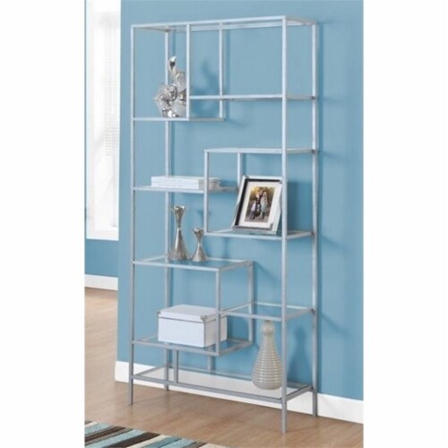 Atlin Designs Modern Metal/Glass Office/Bedroom Bookcase in Gray Perspective: front