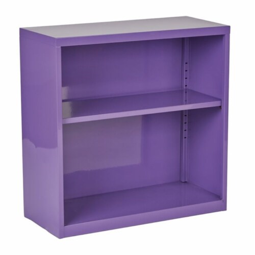 Scranton & Co 2 Shelf Metal Bookcase in Purple Perspective: front