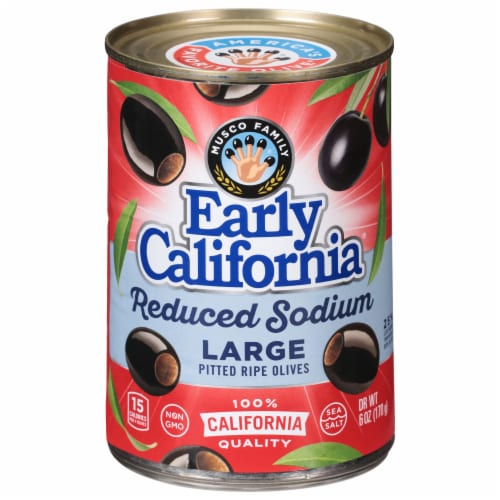 Early California Reduced Salt Large Black Olives Perspective: front