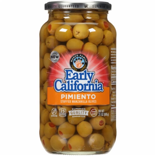 Early California® Pimiento Stuffed Manzanilla Green Olives Perspective: front
