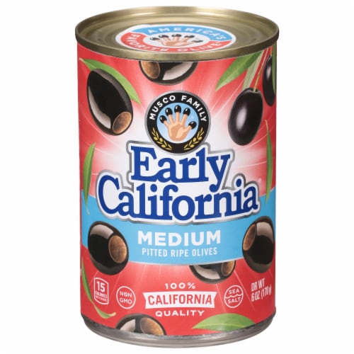 Early California® Medium Pitted Black Ripe Olives Perspective: front