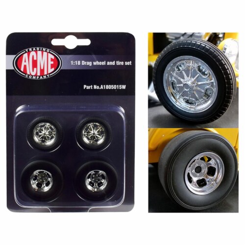 ACME A1805015W 1 by 18 Scale Chrome Drag Wheel & Tire Set for 1932 Ford 3 Window Model - 4 Pi Perspective: front