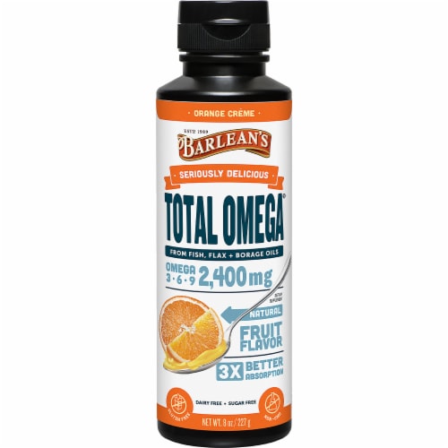 Barlean's Seriously Delicious Orange Crème Total Omega Oil Perspective: front