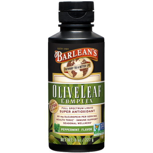 Barlean's Peppermint Flavor Olive Leaf Complex Perspective: front