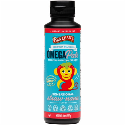 Barlean's Omega Pals Sensantional Straw-nana Flax Oil Dietary Supplement Perspective: front