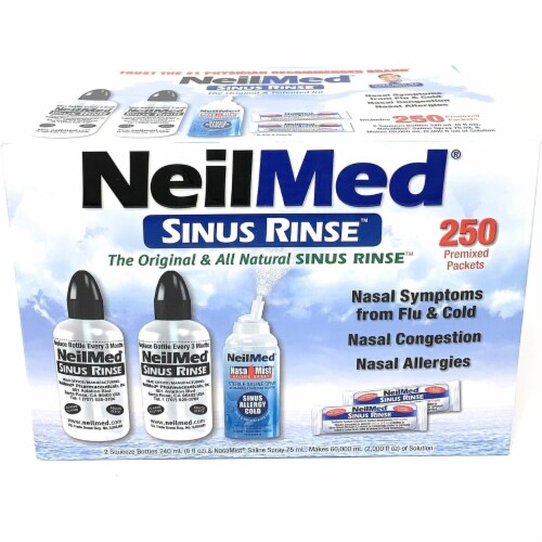 NeilMed Sinus Rinse - 2x8fl oz Bottles Nasamist Saline Spray 75mL - 250 packets Perspective: front