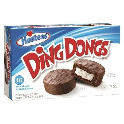 Hostess Ding Dongs Chocolate Cake with Creamy Filling 10 individually wrapped cakes12.7 OZ Perspective: front