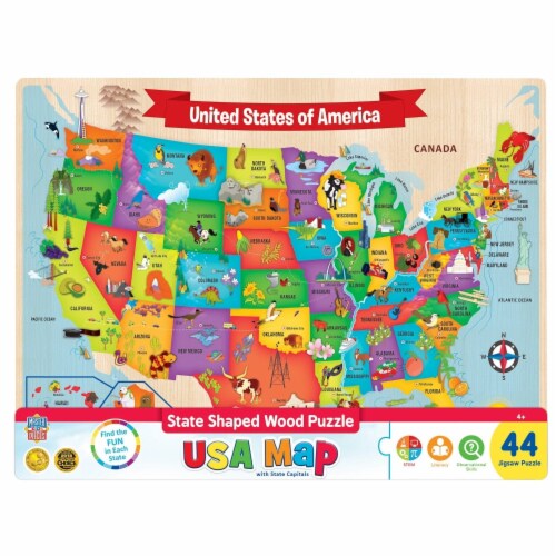USA Map 44 Piece Real Wood Jigsaw Puzzle Perspective: front