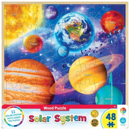MasterPieces 48 Piece Fun Facts Jigsaw Puzzle for Kids Solar System Wood Puzzle 12 x12, 1