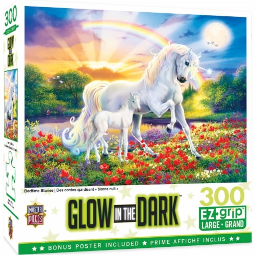 Bedtime Stories Unicorns 300 Piece Large EZ Grip Glow In The Dark Jigsaw Puzzle Perspective: front