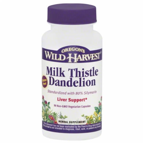 Oregon's Wild® Harvest Milk Thistle Dandelion Liver Support Herbal Supplement Capsules Perspective: front