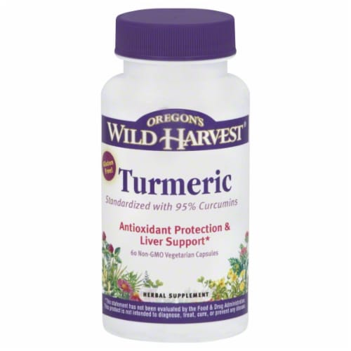 Oregon's Wild Harvest Turmeric Antioxidant Protection & Liver Support Herbal Supplement Capsules Perspective: front