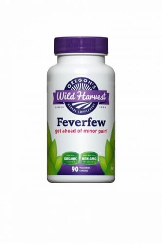 Oregon's Wild Harvest Organic Feverfew Herbal Supplement Vegetarian Capsules Perspective: front