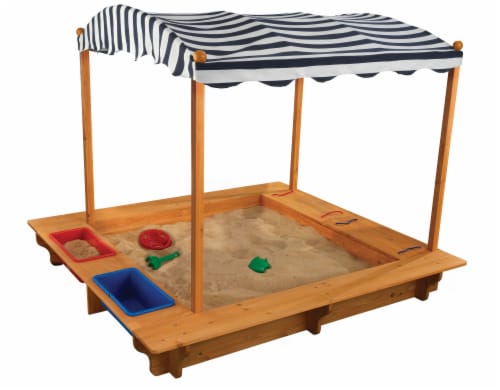 KidKraft Outdoor Children's Sandbox with Canopy - Navy & White Perspective: front