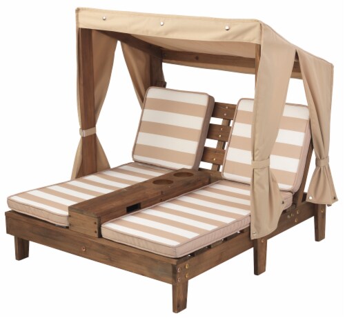 KidKraft Children's Double Chaise Lounge with Cup Holders - Espresso & Oatmeal Perspective: front