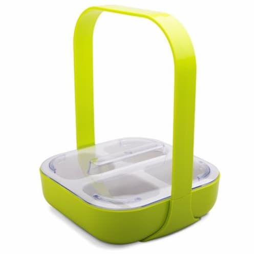 Zak Designs 4 Section Square Kiwi Condiment Caddy with Lid & Handle Perspective: front