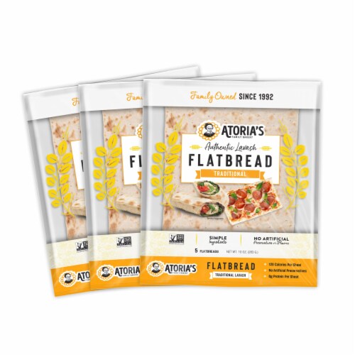 Atoria's Family Bakery Traditional Lavash Flatbread 3-Packs of 5 Flatbread (15 Flatbread) Perspective: front