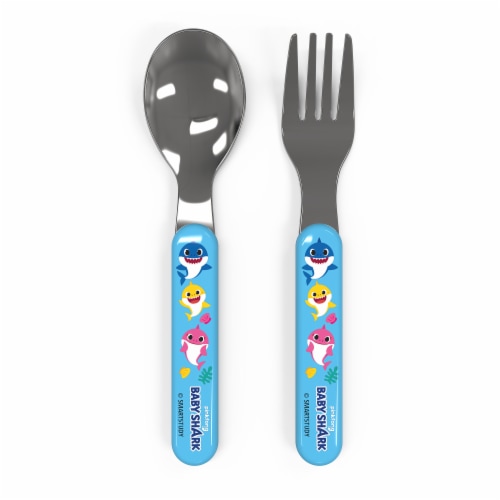Zak! Designs Baby Shark Fork and Spoon Set - Blue Perspective: front