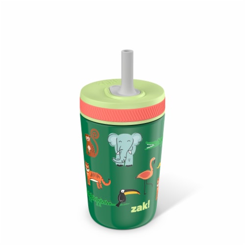 Zak! Designs Jungle Joy Antimicrobial Stainless Steel Double Wall Leakproof Straw + Tumbler Perspective: front