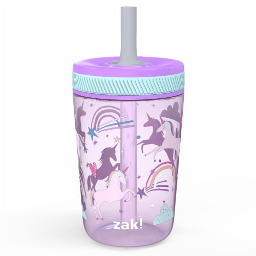 Zak! Fanciful Unicorn Antimicrobial Single Wall Leakproof Kelso Tumbler with Straw Perspective: front