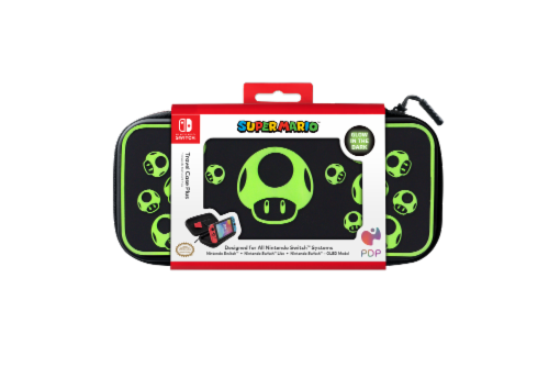 PDP Travel Case Plus GLOW: 1-Up Mushroom For Nintendo Switch & Switch Lite - OLED Model Perspective: front