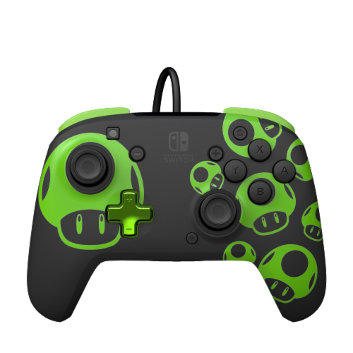 PDP 1-Up Mushroom Rematch Glow Wired Controller for Nintendo Switch Perspective: front