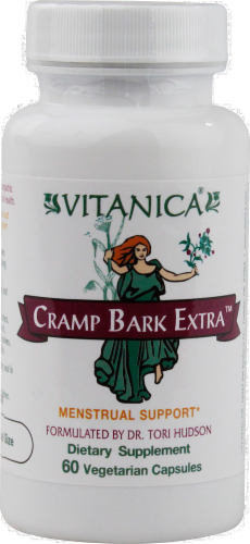 Vitanica Cramp Bark Extra Menstrual Support Supplement Vegetarian Capsules Perspective: front