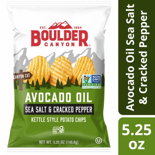 Boulder Canyon® Avocado Oil Sea Salt and Cracked Pepper Canyon Cut Potato Chips Perspective: front