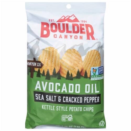 Boulder Canyon® Avocado Oil Sea Salt and Cracked Pepper Canyon Cut Potato Chips Perspective: front