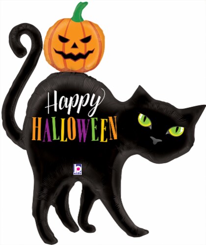 Betallic Happy Halloween Cat & Pumpkin Foil Balloon Perspective: front