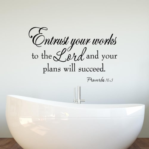 VWAQ Entrust Your Works to the Lord Proverbs 16:3 Bible Wall Quotes Decal Perspective: front