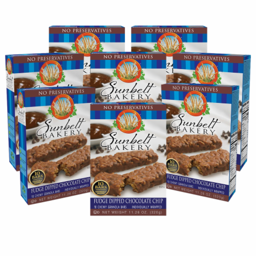 Sunbelt Bakery Fudge Dipped Chocolate Chip Chewy Granola Bars, (8-Boxes) Perspective: front