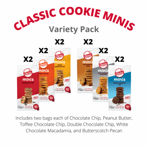Classic Cookie Minis Variety Pack, 12 Bags of Crispy Delicious Cookies, 7 oz Per Bag Perspective: front