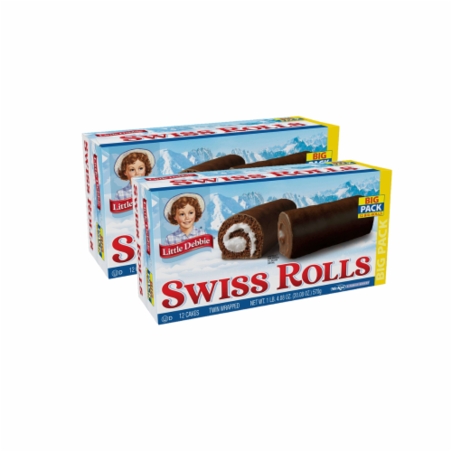 Little Debbie Big Pack Swiss Rolls, 2 Big Pack Boxes, 12 Twin Wrapped Chocolate Cake Rolls Perspective: front