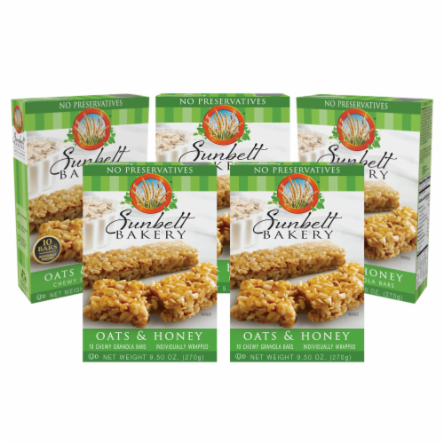 Sunbelt Bakery Oats & Honey Chewy Granola Bars, 5 Boxes, No Preservatives (50 Bars) Perspective: front