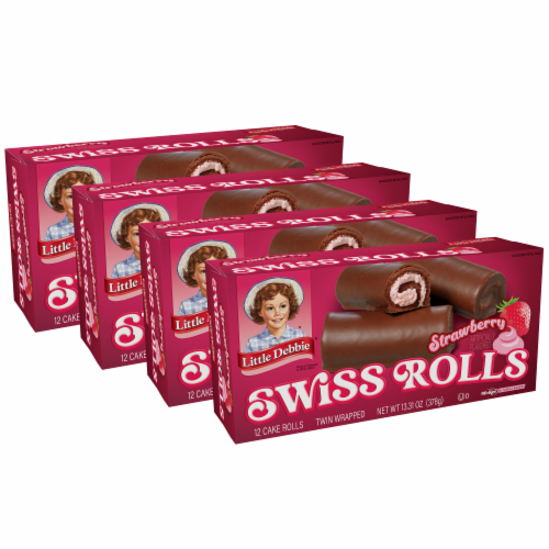 Little Debbie Strawberry Swiss Rolls, 4 Boxes, 48 Cake Rolls Perspective: front