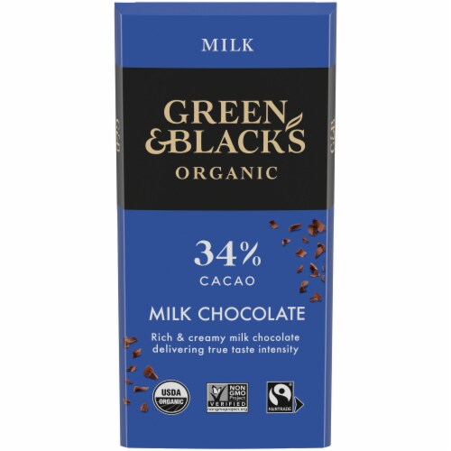 Green & Black's Organic 34% Cacao Milk Chocolate Bar Perspective: front