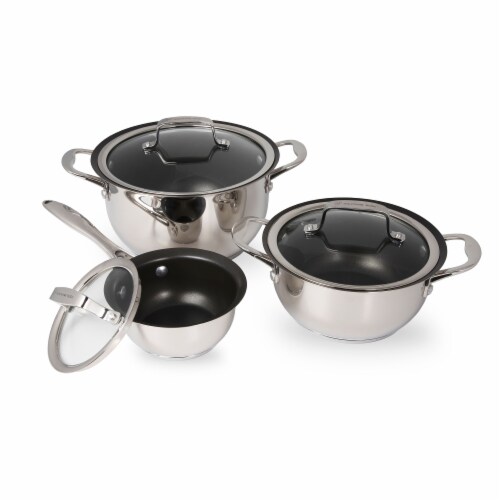 Wolfgang Puck 3-Piece Stainless Steel Skillet Set, Scratch-Resistant Non-Stick Coating