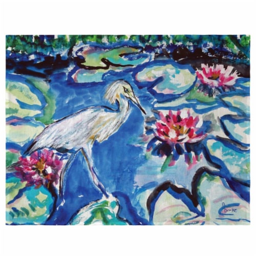 Betsy Drake PM551 Heron & Waterlilies Place Mat - Set of 4 Perspective: front