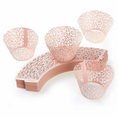 100PCS Cupcake Liners Weddings Lace Cupcake Wrappers Birthdays Party Decor, Pink Perspective: front