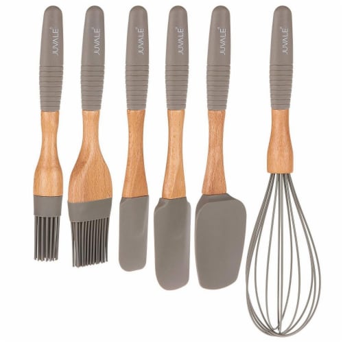 6 Pcs Kitchen Gadgets Set, Silicone Utensil with Beech Wood Handles, BPA Free Perspective: front
