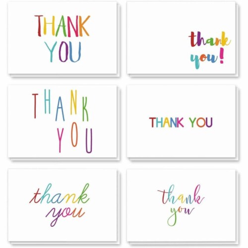 Blank Thank You Cards with White Envelopes, 6 Colorful Designs (4 x 6
