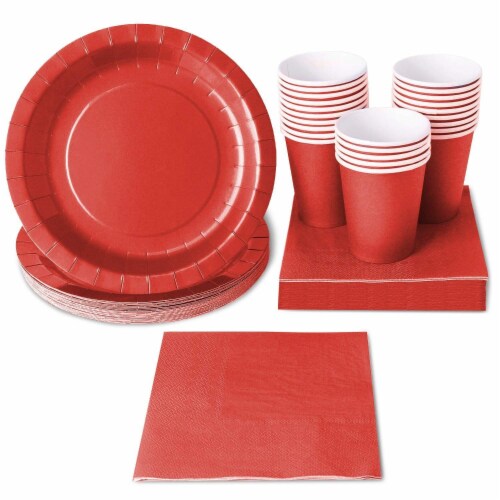 Red Party Supplies, Paper Plates, Cups, and Napkins (Serves 24, 72