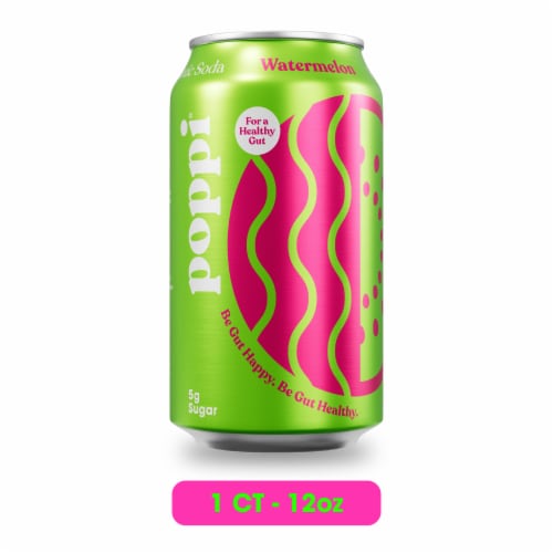 Poppi Watermelon Prebiotic Soda Can Perspective: front