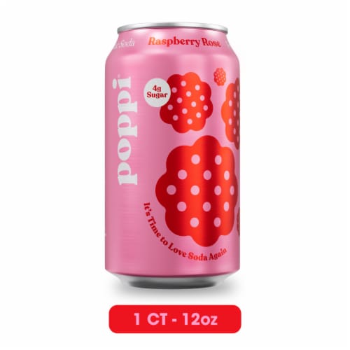 Poppi Raspberry Rose Prebiotic Soda Can Perspective: front