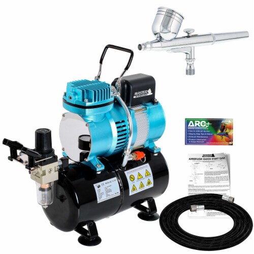 Dual Fan Air Tank Compressor System Kit with G22 Gravity Feed Airbrush Set with 0.3 mm Tip Perspective: front