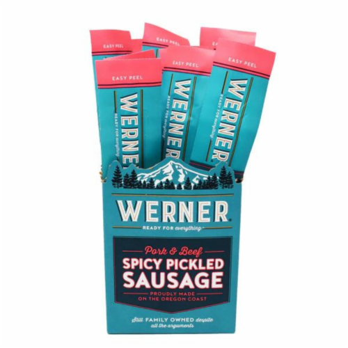 Werner Spicy Pickled Sausage - Pack of 12, 1.7oz. Each, Individually Wrapped Perspective: front