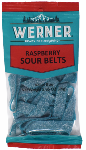 Werner® Raspberry Sour Belts Candy Perspective: front